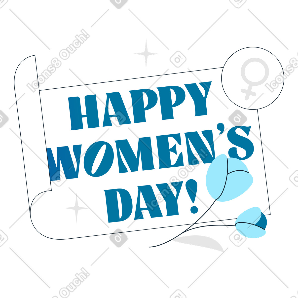 下载 Indigo 风格的 Happy Women's Day message and flower, International greeting 插画，支持 PNG、SVG 格式
