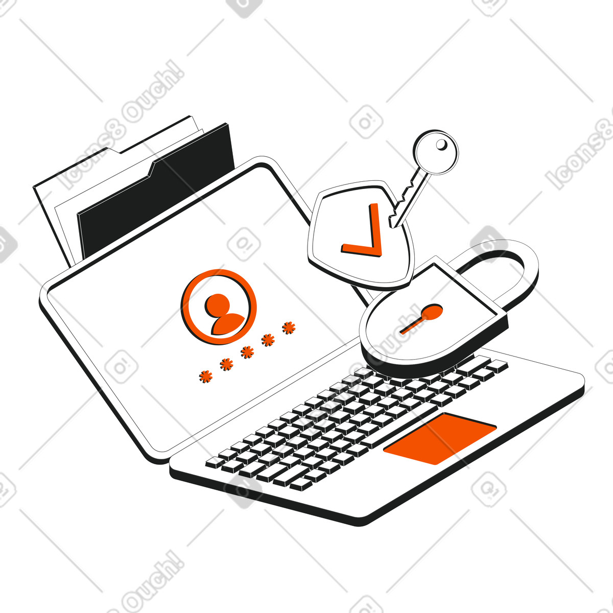 Secure login on laptop, Data protection and privacy illustration in Strict style download in PNG, SVG