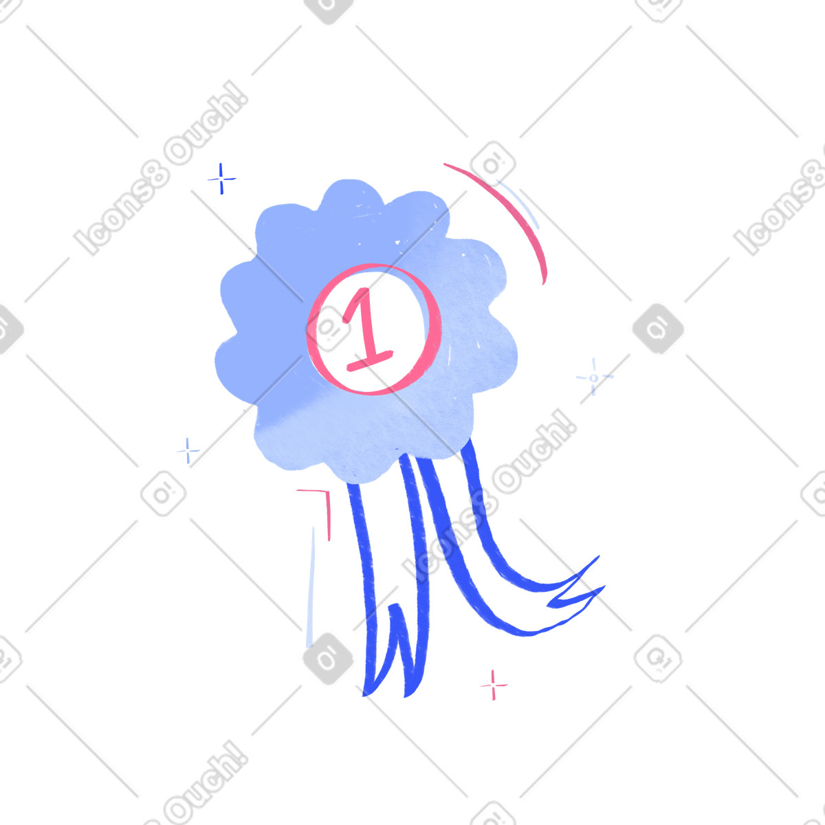 Quirky スタイルの First place ribbon badge, Award or recognition achievement のイラストをPNG、SVG形式でダウンロード