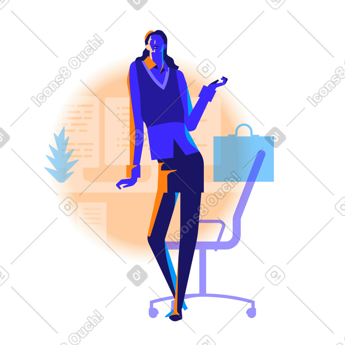 Female coder standing in the office illustration Worky style download PNG, SVG