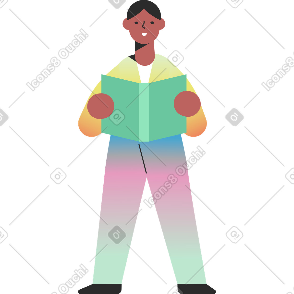 下载 Marginalia 风格的 Boy standing and reading 插画，支持 PNG、SVG 格式
