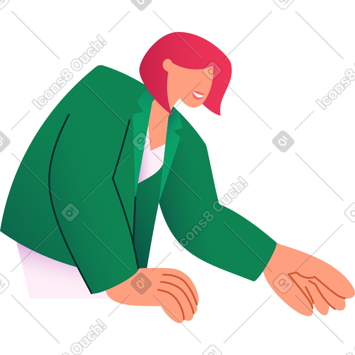 Ilustração de Mulher jaqueta verde inclinada para frente em no estilo Colors baixar em PNG, SVG
