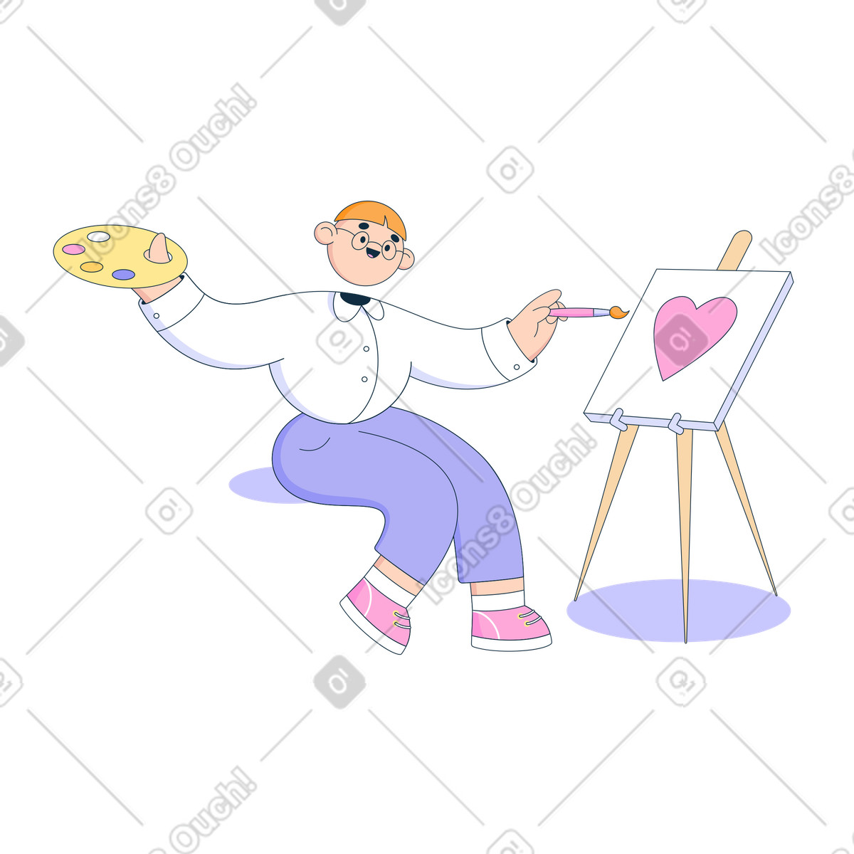 Artist painting heart on canvas-Illustration im Bubble gum-Stil als Download in PNG, SVG