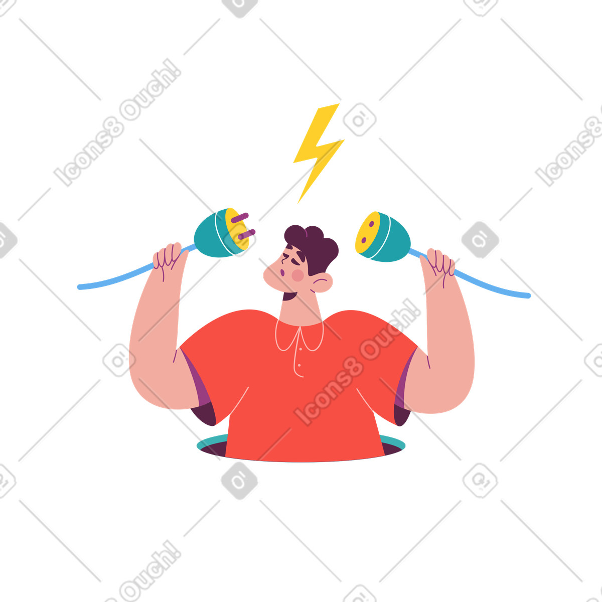 Frustrated user with unplugged wires illustration, showcasing no connection in SVG GIF clipart