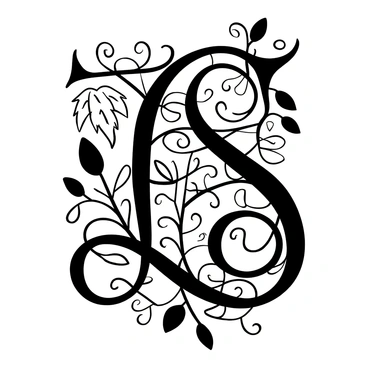 A "monogram" formed by intricately intertwining "leaves" and "vines." The design showcases various sizes and shapes of leaves, with some curling and twisting around the letters of the monogram. The vines create a flowing effect, emphasizing the elegance of the composition. The overall arrangement is dense and organic, with symmetrical and asymmetrical elements that enhance its artistic appeal.