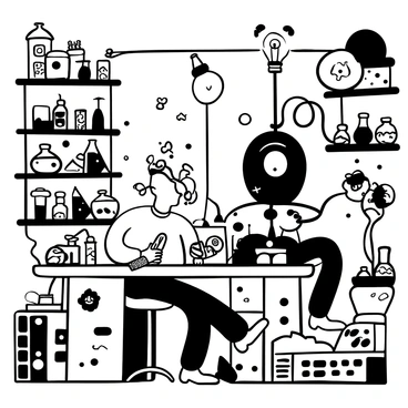 A mad scientist working on a new invention in a cluttered secret laboratory