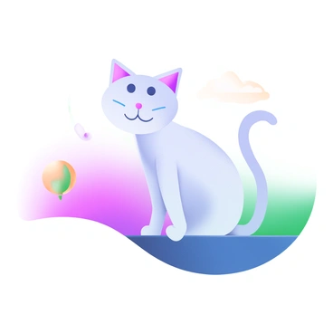 A modern pastel illustration featuring a cat composed of basic geometric shapes, including a circular head, triangular ears, and an oval body. The cat has a minimalist expression with simple dots for eyes and a small curved line for a mouth. It is sitting on a ledge, looking curiously into the distance. The background includes soft pastel colors blending gently behind the cat, creating a calming atmosphere.