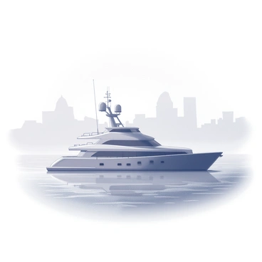 A yacht is partially visible as it navigates through a thick layer of ocean fog. The hull of the boat is sleek, with its sails unfurled, standing out against the mist. The water surrounding the yacht displays subtle ripples, hinting at the movement beneath the surface. Above, the fog drapes a soft veil across the sky, creating a sense of intrigue and otherworldliness. The yacht's silhouette contrasts against the vague outlines of distant waves, emphasizing its solitary journey through the dense mist.