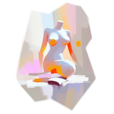 A composition featuring flowing shapes and soft curves that evoke the beauty of the female form. The colors used are gentle pastels, including light pinks, soft blues, and pale yellows, blending seamlessly into one another. The shapes are arranged in a harmonious way, creating a sense of movement and grace throughout the image. The overall effect is a celebration of femininity, with the shapes suggesting the contours of the body without being explicit.