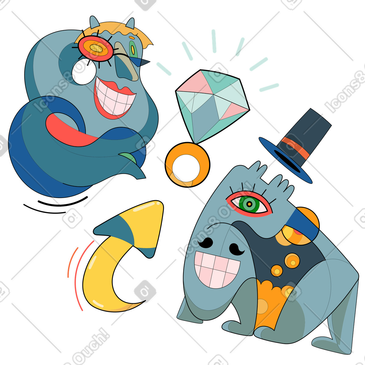 Illustration Marriage proposal, Engagement announcement or romantic gesture dans le style Surr à télécharger aux formats PNG, SVG