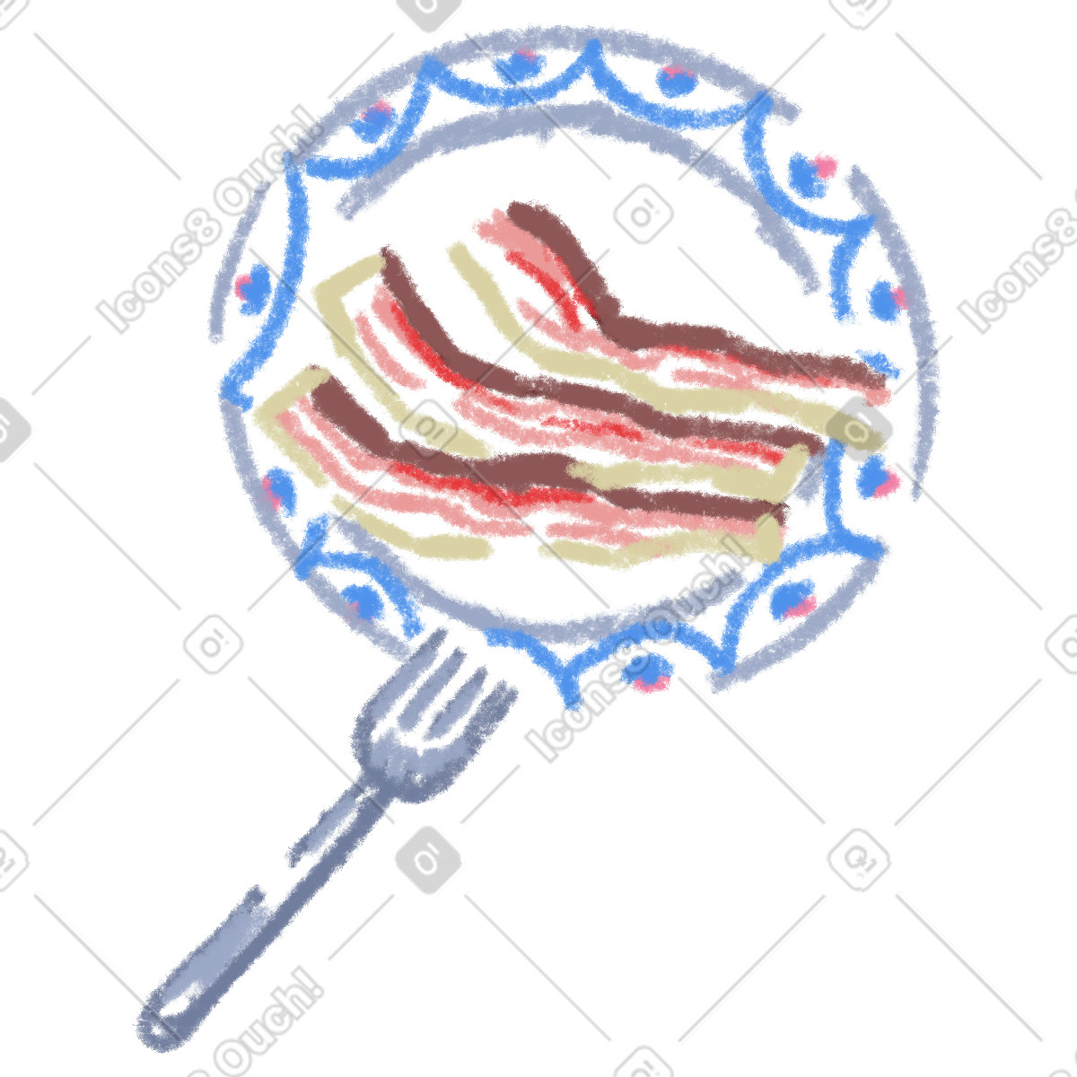 Bacon plate and fork illustration in Sketchbook style download in PNG, SVG