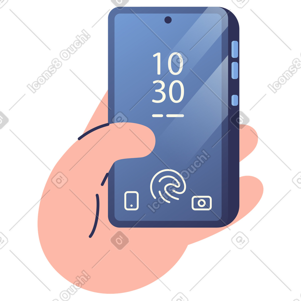 Smartphone with fingerprint unlock screen, secure phone login biometrics illustration in Beam style download in PNG, SVG