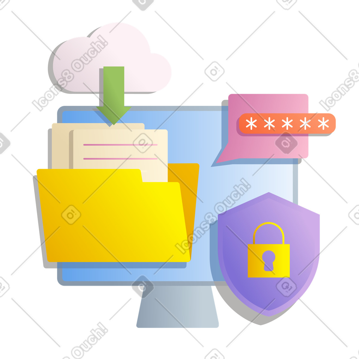 Cyber security of the cloud data repository illustration in Silky style download in PNG, SVG