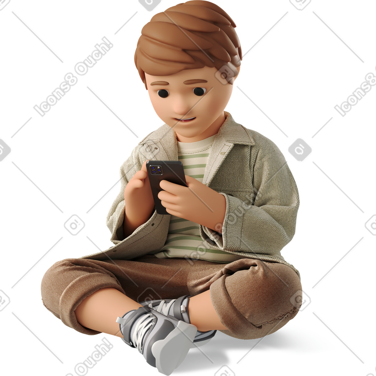 Boy with phone illustration in 3D Business style download in PNG, SVG