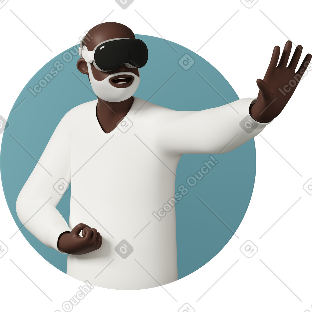 下载 3D Casual life 风格的 Old man playing with vr glasses 插画，支持 PNG、SVG 格式