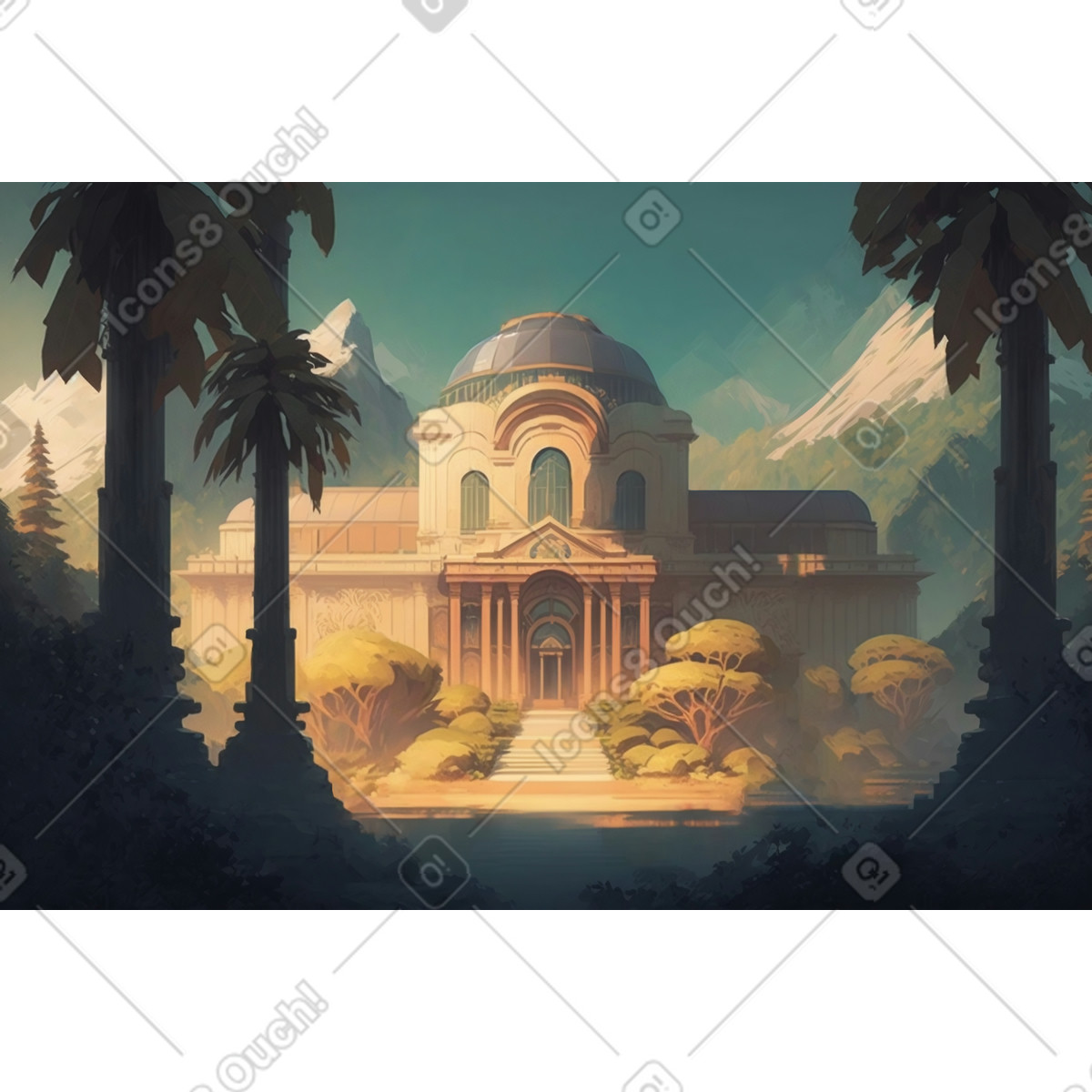 Illustration Grand palais sur le fond de la nature dans style Experimental à télécharger aux formats PNG, SVG