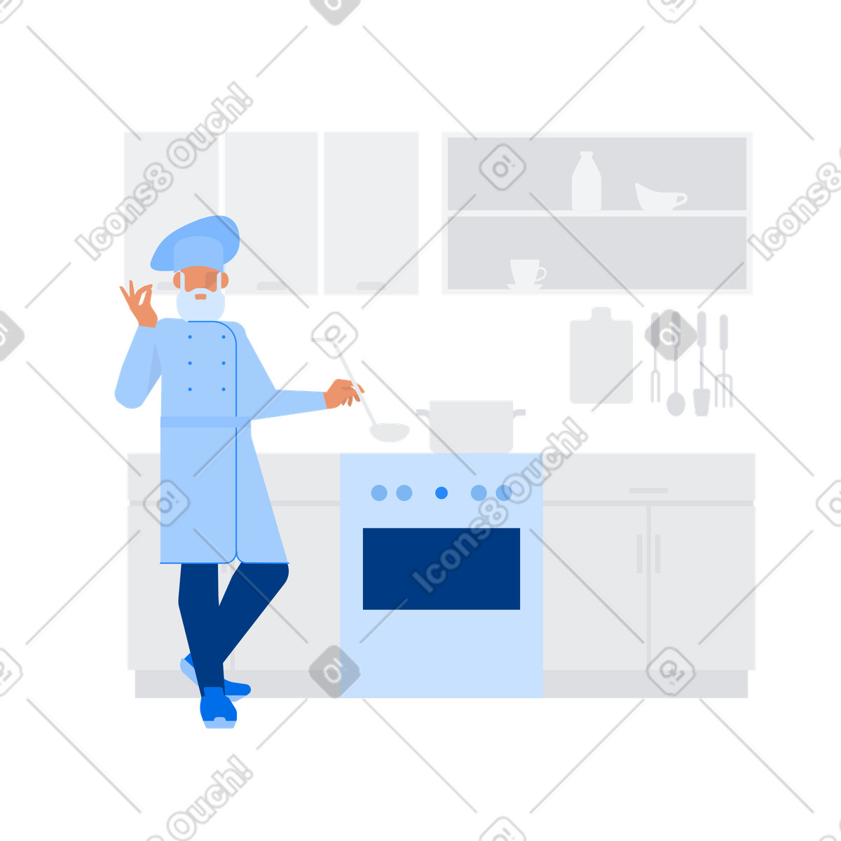 下载 Urban 风格的 Professional chef cooking at stove, Restaurant and meal preparation 插画，支持 PNG、SVG 格式