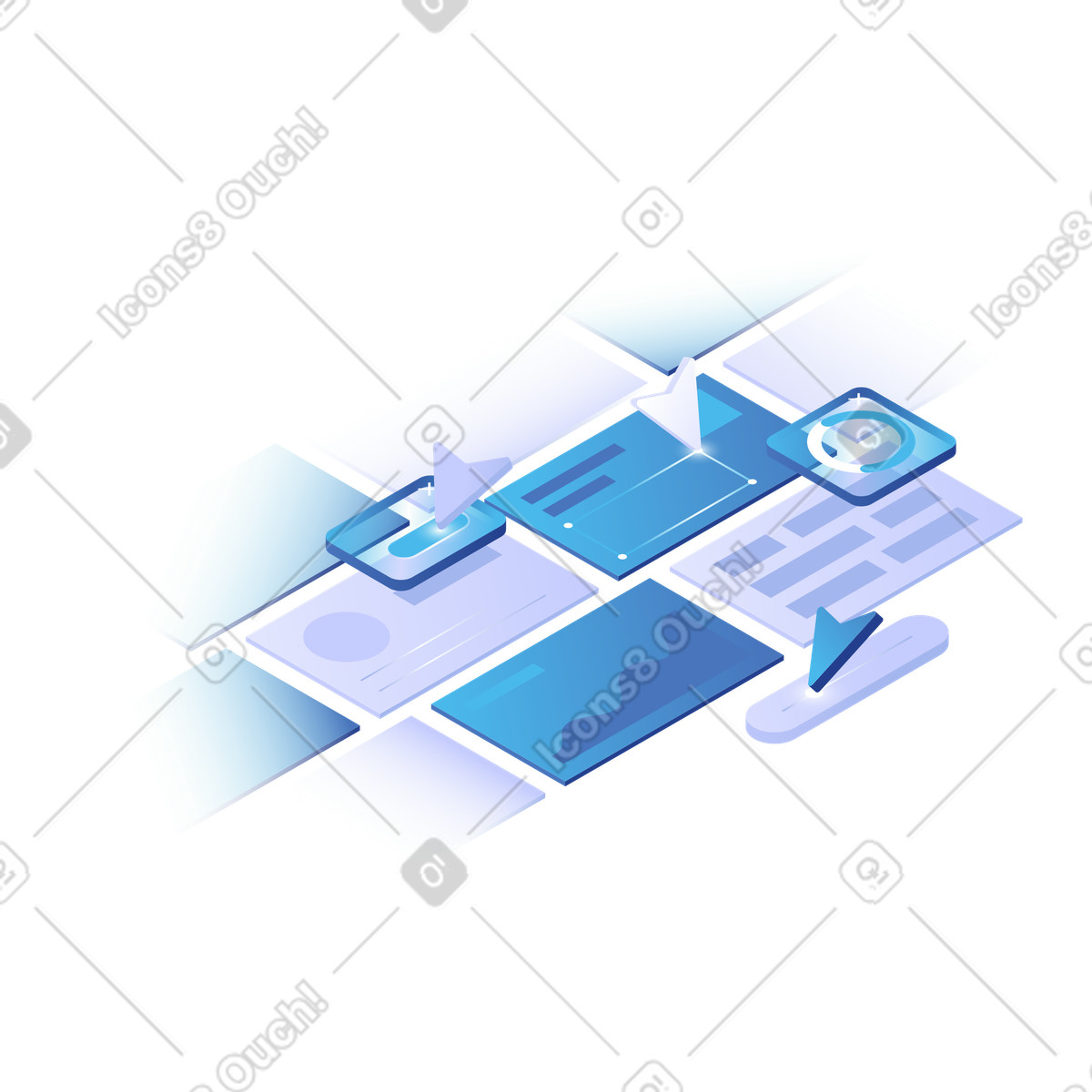 Illustration Interface de tableau bord interactive, analyses produits et travail d'équipe dans le style Quantum à télécharger aux formats PNG, SVG