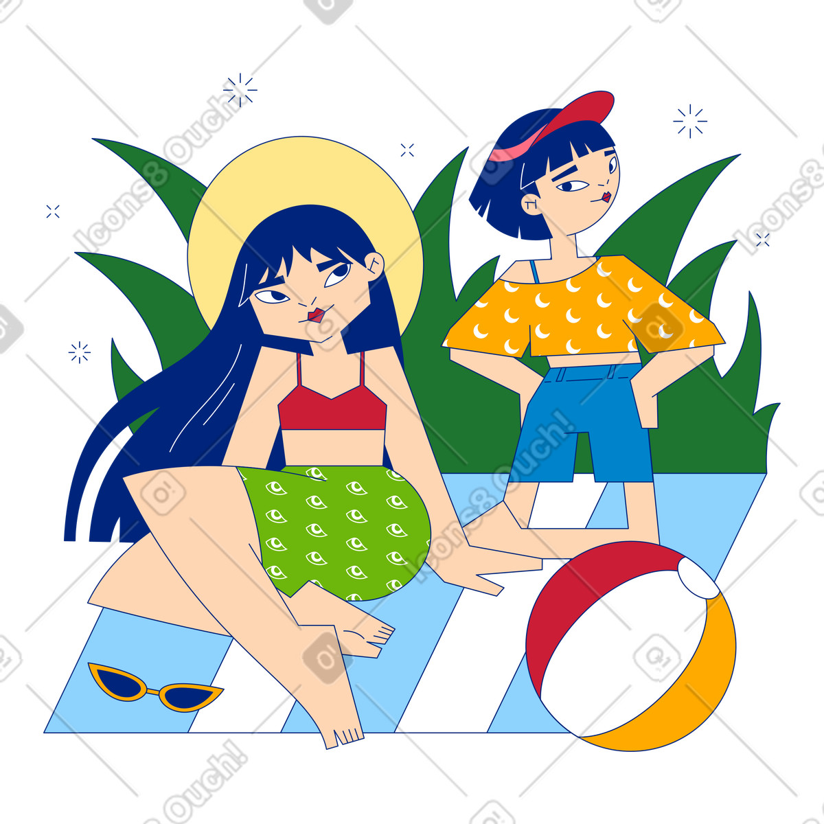 Women chilling on a summer picnic illustration chill clipart image available in PNG