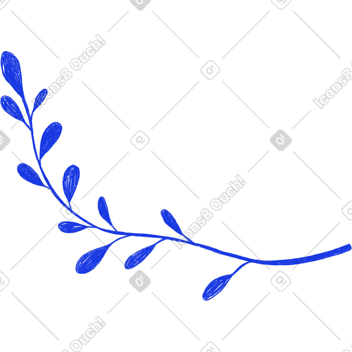 Blue twig with different leaves illustration in Biro style download in PNG, SVG