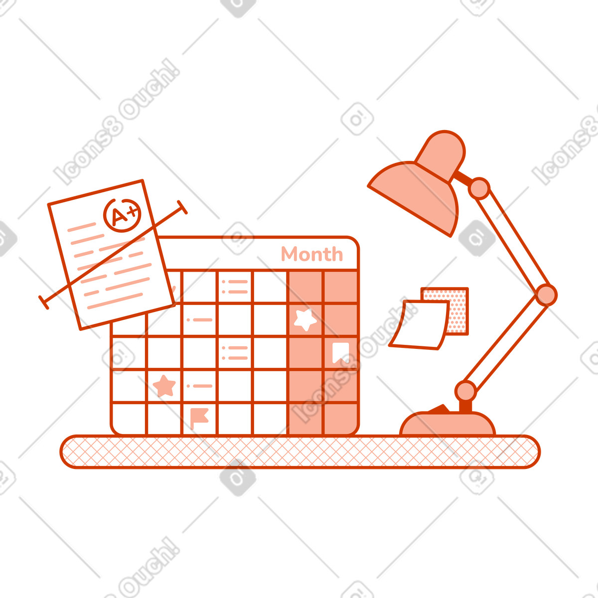 Study schedule and test results illustration in PNG, SVG
