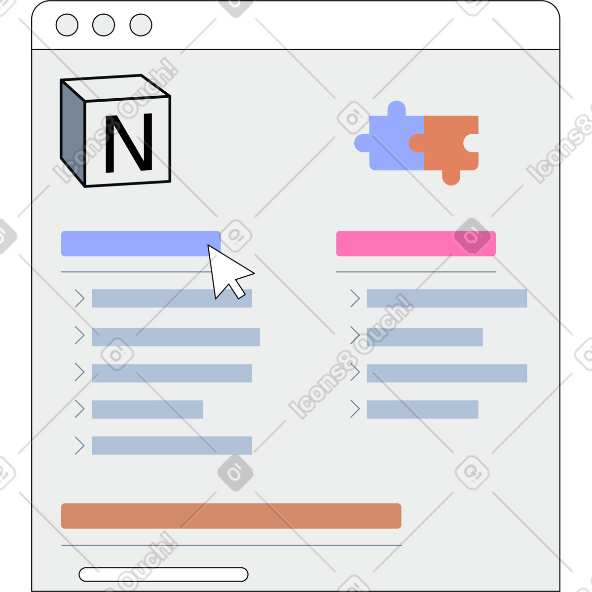 Illustration Interface de page notion dans le style Teko à télécharger aux formats PNG, SVG