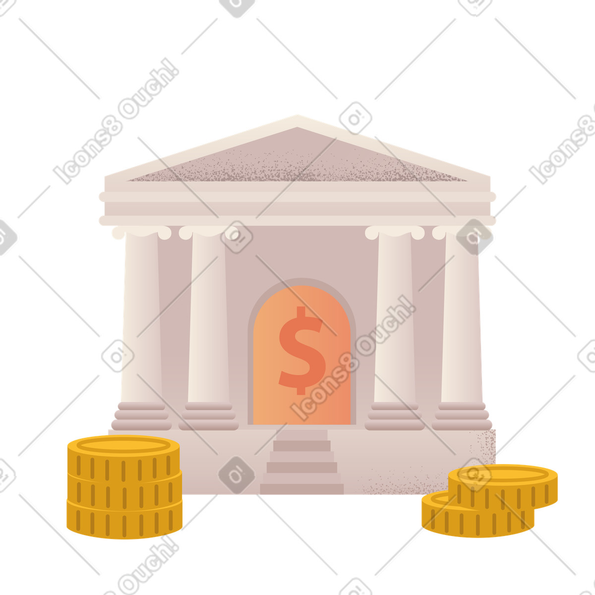 下载 Pale 风格的 银行大楼周围散落着硬币 插画，支持 PNG、SVG 格式