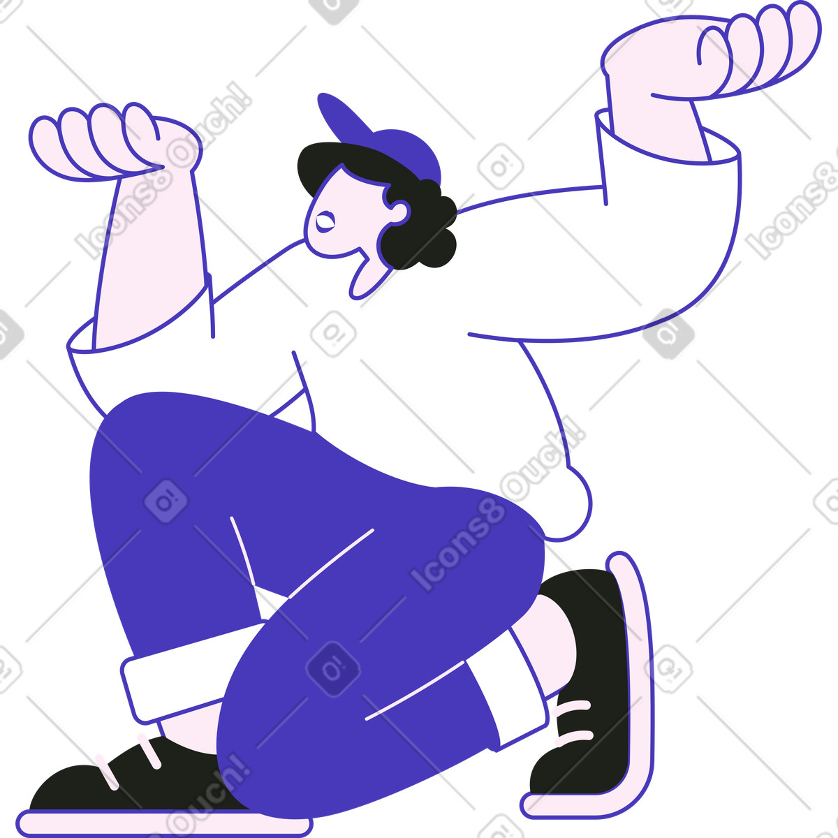 Junger mann mit mütze und erhobenen händen-Illustration im Blueberry-Stil als Download in PNG, SVG