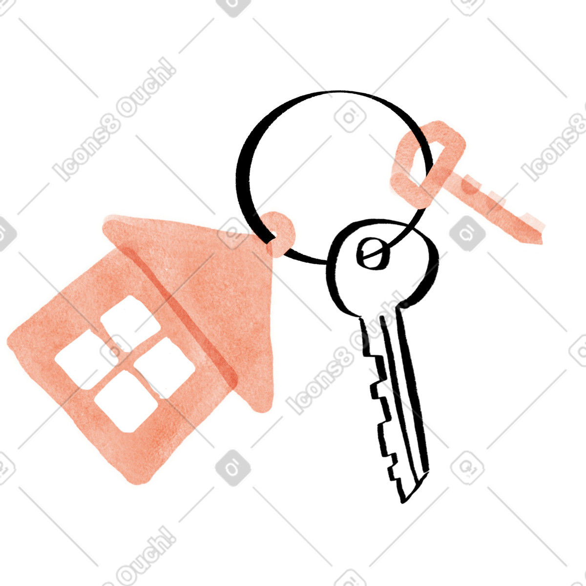 Keys attached to house keychain, home ownership and property access animated illustration in Hand-drawn animation style download in GIF, Lottie (JSON), AE