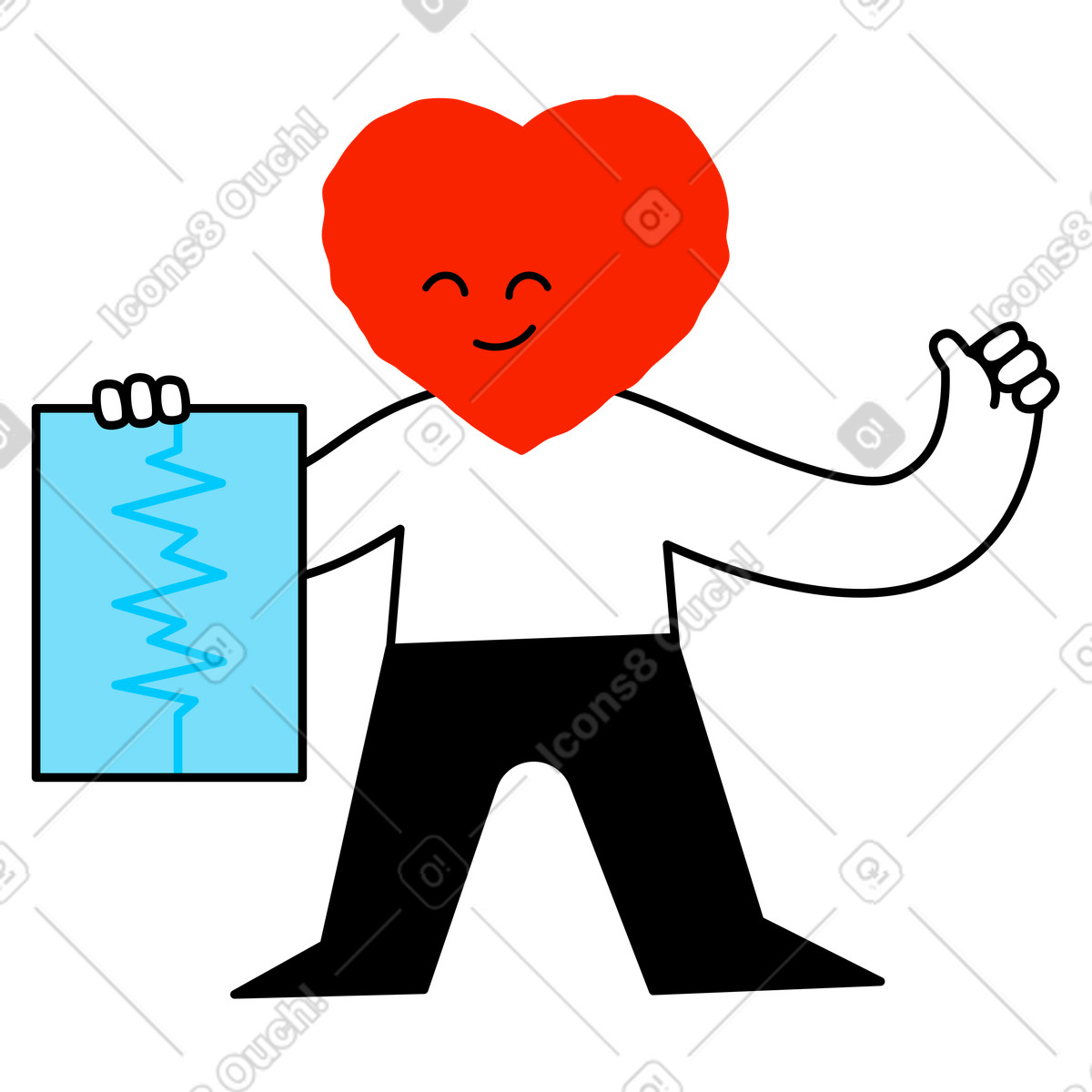 Character with heart head holding cardiogram illustration in Giggle style download in PNG, SVG