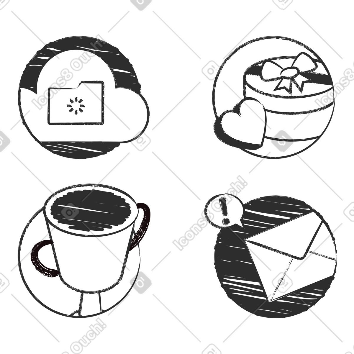 Cloud folder, gift, trophy and mail icons, Interface or dashboard UI elements illustration in PNG, SVG