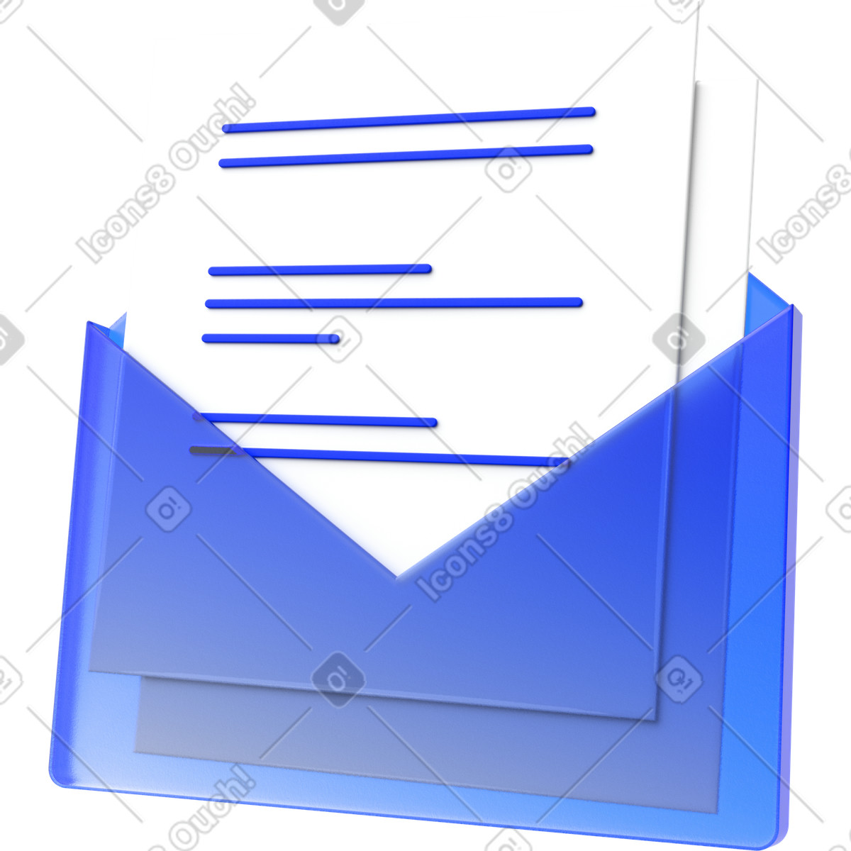 3D envelope with text documents, Email content delivery illustration in Enterprise style download in PNG, SVG