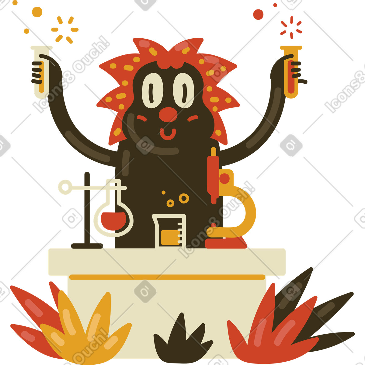Arabica 스타일의 Scientist character mixing chemicals, Scientific research or chemistry lesson 일러스트레이션 PNG, SVG 다운로드