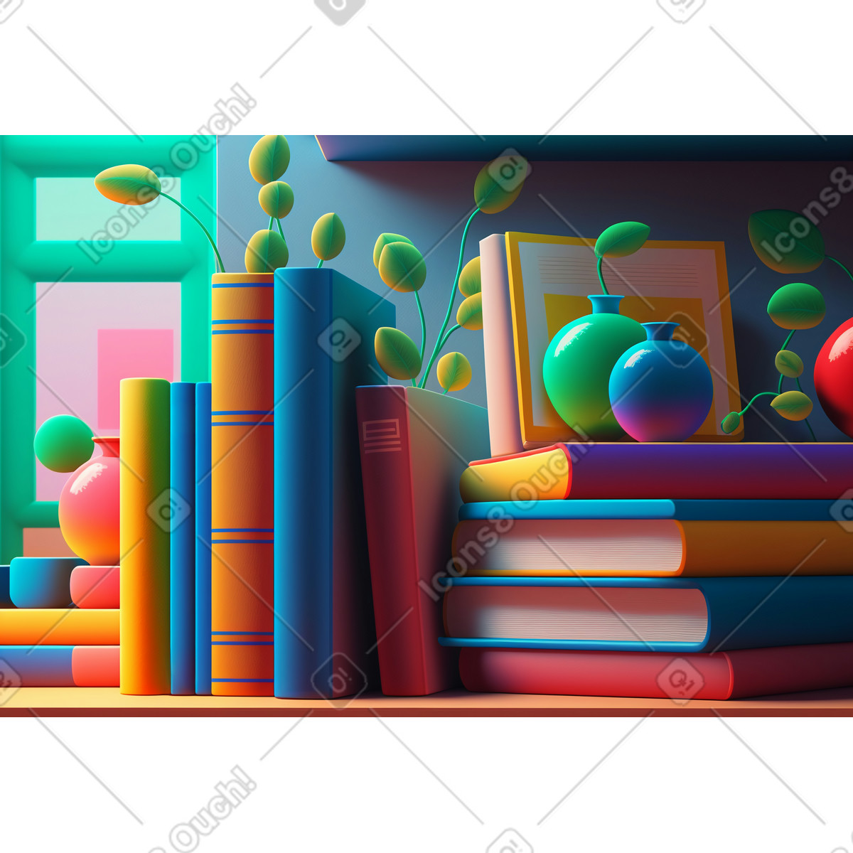 Scaffale 3d con un mucchio di sfondo libri illustrazione in stile Experimental scarica in PNG, SVG