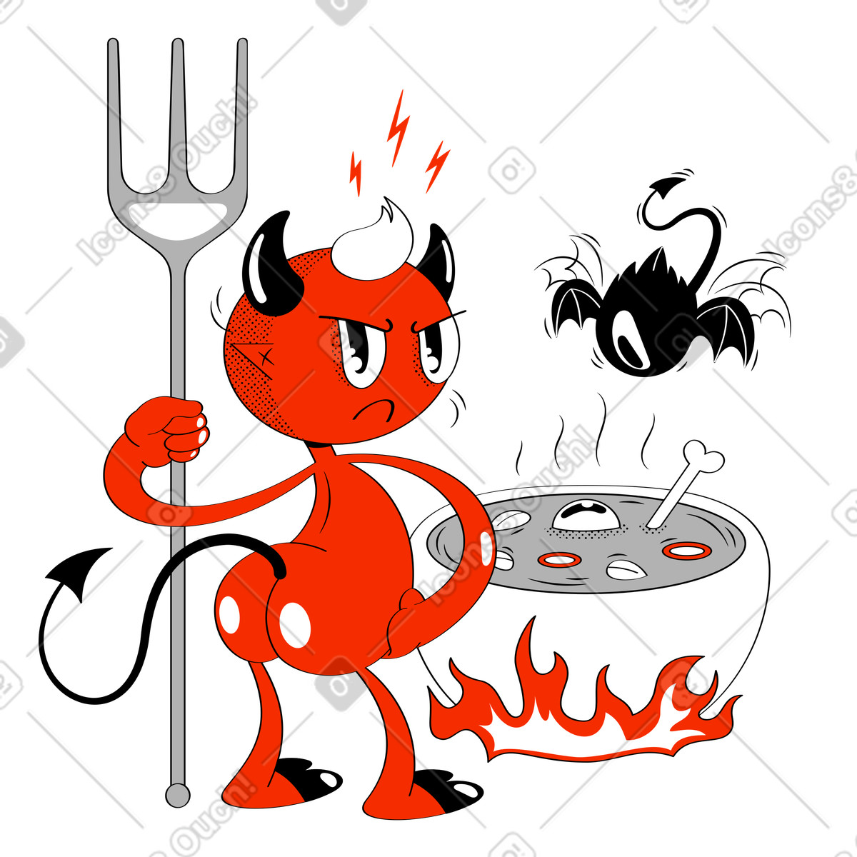 Ilustração de Come back later with devil and bat em no estilo Looney para baixar em PNG, SVG
