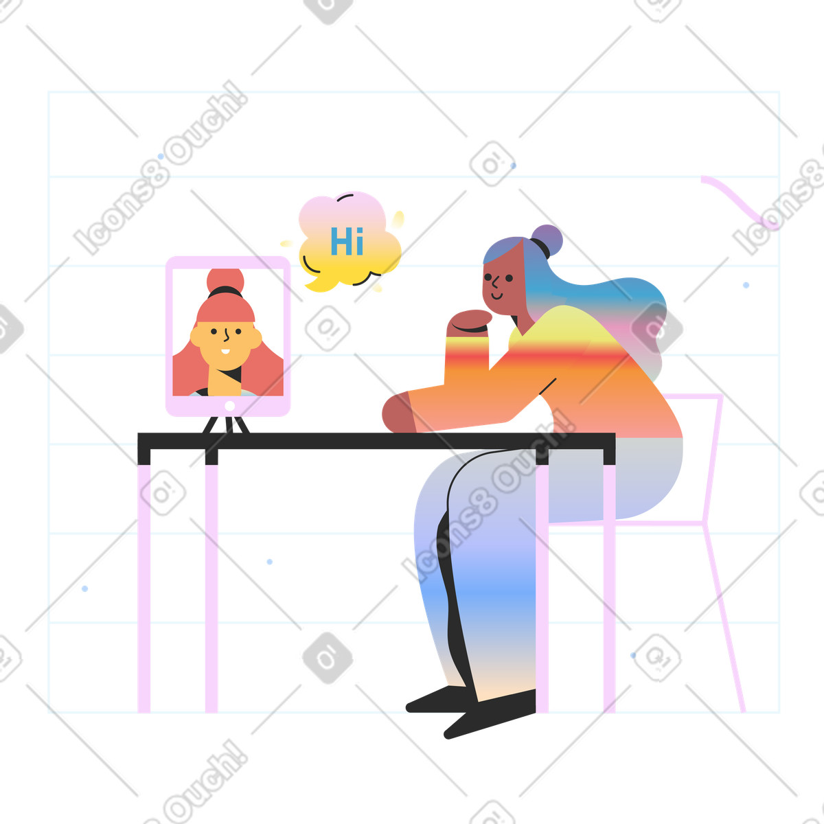 Ilustração de Amigos conversando por videochamada em no estilo Marginalia para baixar em PNG, SVG