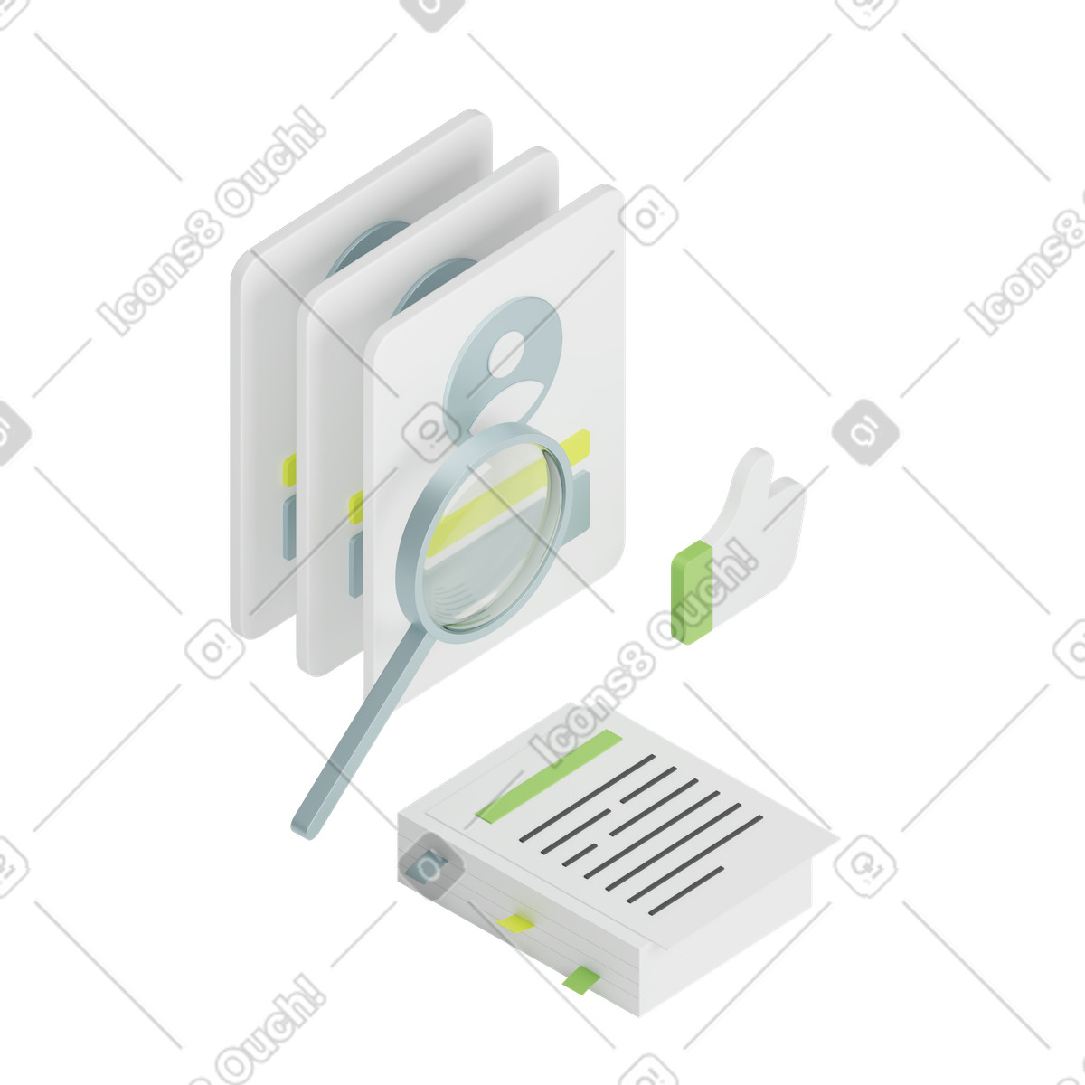 Ilustración animada Búsqueda de personal y selección del mejor candidato. en estilo 3D Isometric a descargar en GIF, Lottie (JSON), AE