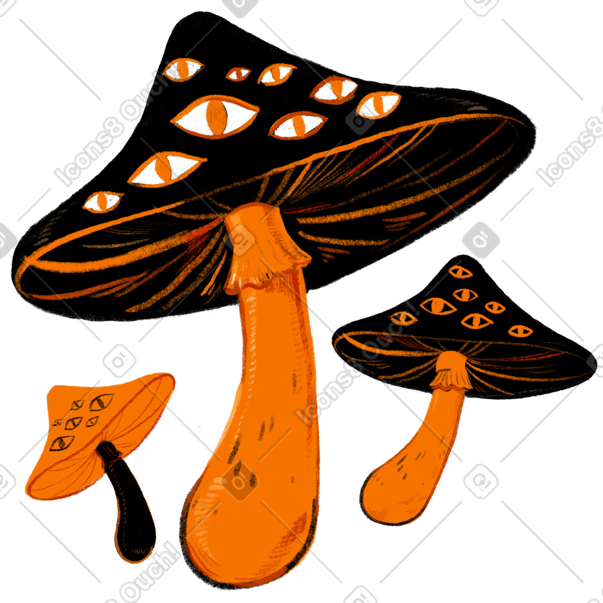 Illustration Champignons orange avec des yeux dans le style Experimental à télécharger aux formats PNG, SVG