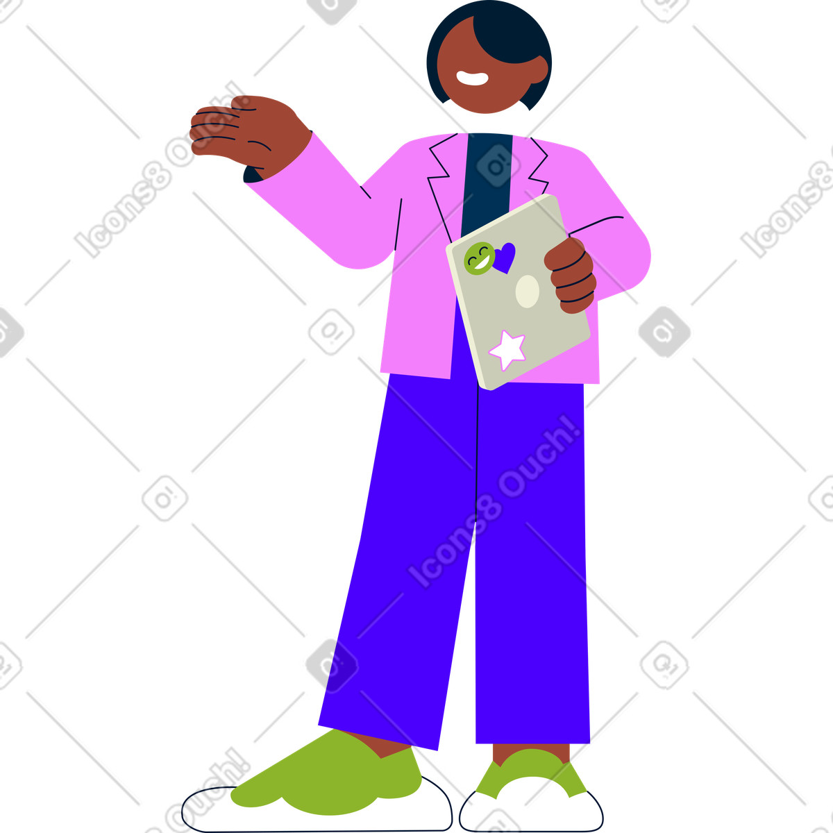 Ilustración Mujer joven presenta algo en estilo Cubes a descargar en PNG y SVG