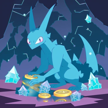 A Greninja, a sleek amphibious creature with blue skin and a ninja-like appearance, is crouched low as it carefully uncovers treasures in a hidden cave. The cave walls are rugged, with intricate patterns and shadows cast by the light. Bioluminescent crystals of various sizes and colors glow softly, illuminating the scene with a mystical light. The Greninja's eyes are focused and determined as it reveals ancient artifacts, including gold coins, shimmering gems, and intricate carvings partially buried in the cave floor. The atmosphere is tense and filled with wonder as the treasures glint in the cave's ethereal glow.