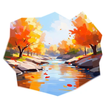 The Jordan River flows gently through a landscape adorned with an array of trees displaying vibrant autumn colors. The scene is filled with trees with golden yellow, deep orange, and rich red foliage, reflecting the seasonal change. The riverbanks are lined with lush greenery, and the water of the Jordan River glistens under the sunlight. Leaves occasionally drift down from the trees, creating a picturesque setting. The peaceful flow of the river contrasts beautifully with the vivid colors of the surrounding trees, embodying the essence of autumn.