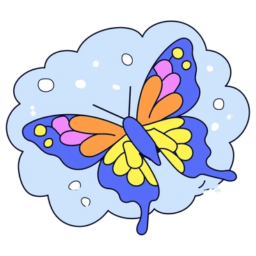 A pineal gland depicted as a detailed anatomical structure is surrounded by swirling clouds of vibrant colors. As the gland transforms, it morphs into a butterfly with large, intricate wings covered in bright patterns of blue, orange, and yellow. The butterfly emerges gracefully, soaring through the colorful atmosphere that is filled with softly glowing orbs. Each orb casts a subtle light, enhancing the dreamlike quality of the scene.