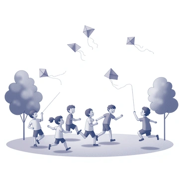 A joyful scene of children playing in a park with colorful kites