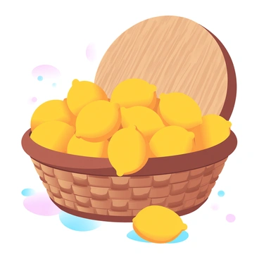 A rustic basket is overflowing with bright yellow lemons, showcasing their smooth skin and vibrant color. The basket is made of woven natural fibers, with a slightly weathered appearance, enhancing its rustic charm. In the background, there is a wooden surface that displays a rich texture, with visible grain patterns and knots. The arrangement of the lemons spills slightly over the edge of the basket, creating a bountiful and inviting look. Subtle shadows are cast around the basket, adding depth to the scene.