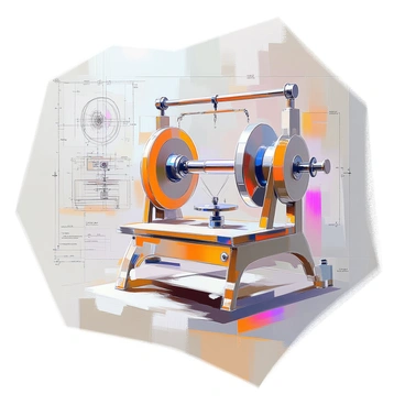 An engineer's blueprint detailing the design elements of a new spinning jenny model. The blueprint includes precise measurements and annotations depicting the machine's components, such as the frame, spindles, and drive mechanism. It features a grid layout to indicate scale and proportions, along with labeled sections that describe each part's function. Additional diagrams highlight the operational flow of the machine, demonstrating how fibers are spun into yarn. The overall composition is organized and technical, reflecting the complexity of the design.