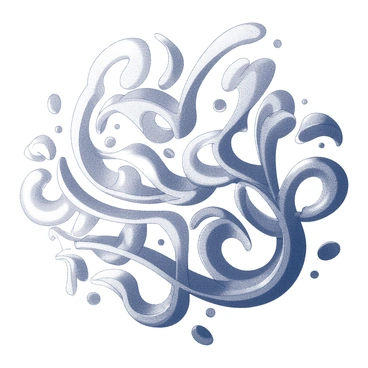 A detailed pattern with intricate swirling shapes and forms. The design consists of spirals and waves that create a sense of movement and fluidity. The lines are tightly woven, forming an engaging visual texture that draws the eye across the surface. The overall composition appears dynamic, as if the shapes are in a continuous state of transformation.