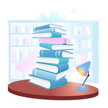 A stack of books tipping over on a library table