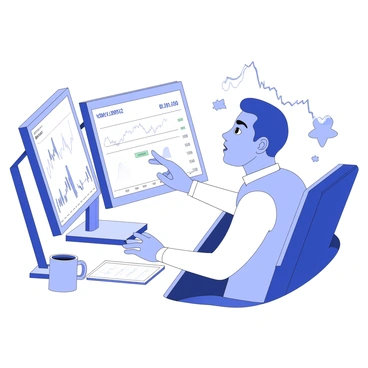 A trader is sitting at a modern desk with multiple monitors displaying financial charts and data. The trader's hand hovers over the 'execute' button on a trading platform interface that is prominently displayed on one of the screens. The trader's facial expression is focused and intense, reflecting the gravity of the moment. In the background, bright screens flash numbers and graphs, showcasing the volatility of the market. There are scattered papers and a coffee mug on the desk, adding to the sense of urgency in the atmosphere.