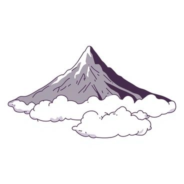 A white Mount Taniquetil rises majestically above a sea of fluffy white clouds. The peak is sharply defined against the sky, showing rugged slopes and rocky crags. Surrounding the mountain, the clouds are softly illuminated, creating a dreamlike atmosphere. The mountain's summit is capped with a hint of snow, contrasting with the lighter tones of the exposed rock. Below the clouds, the landscape is obscured, adding to the grandeur of the peak towering above.