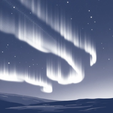 A night sky filled with dynamic auroras. The ribbons of light gracefully twist and sway, creating a breathtaking display. The landscape below is dark, contrasting with the vibrant lights above. Stars are visible, dotting the expanse of the sky, adding depth to the scene. The scene captures the essence of natural wonders as they unfold in the heavens.